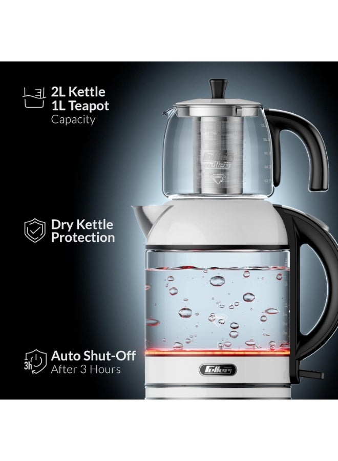 Feller 2200W 2-in-1 Teamaker, 2L Glass Kettle+1L Teapot by German Technology, STRIX, Keep-Warm+Boil-Dry+Overheat, Stainless Steel Teapot Kit - Image 2