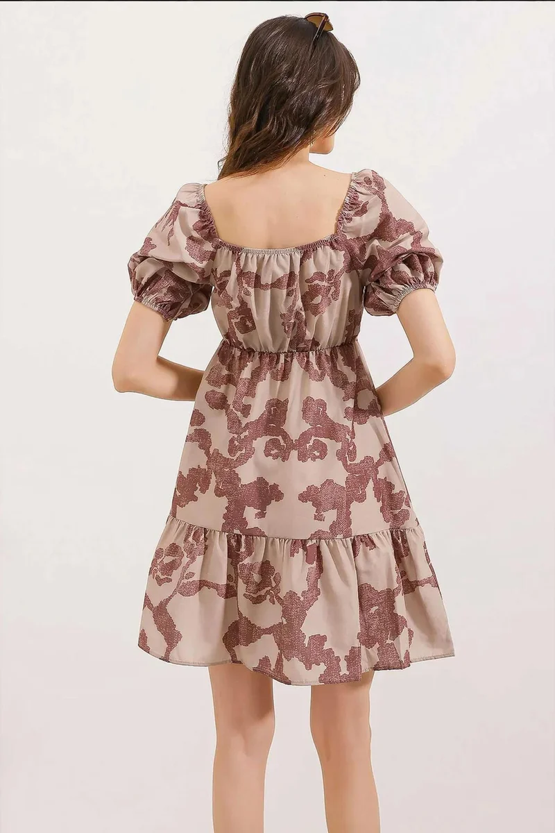 Big Dart Dusty Rose Pink BDART Square Neck A-Form Mini Dress with Bow for Women | Best Price UAE