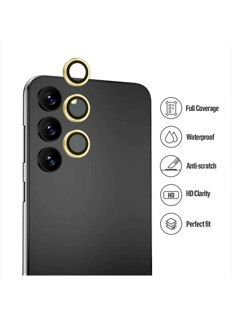 Wtech Samsung Galaxy S24 FE 5G 2024 Premium Alloy Ring Camera Lens Tempered Glass Protector Shield (MLGITR)  - Yellow - Image 4