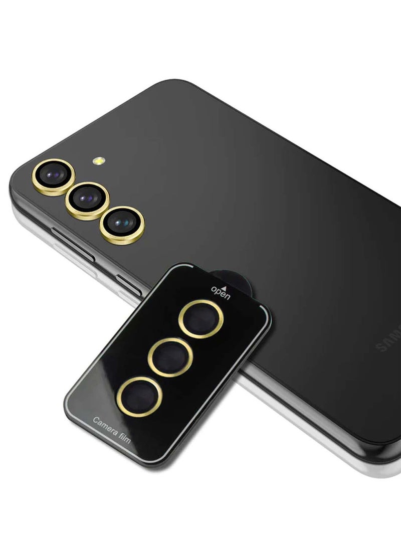 Wtech Samsung Galaxy S24 FE 5G 2024 Premium Alloy Ring Camera Lens Tempered Glass Protector Shield (MLGITR)  - Yellow - Image 5