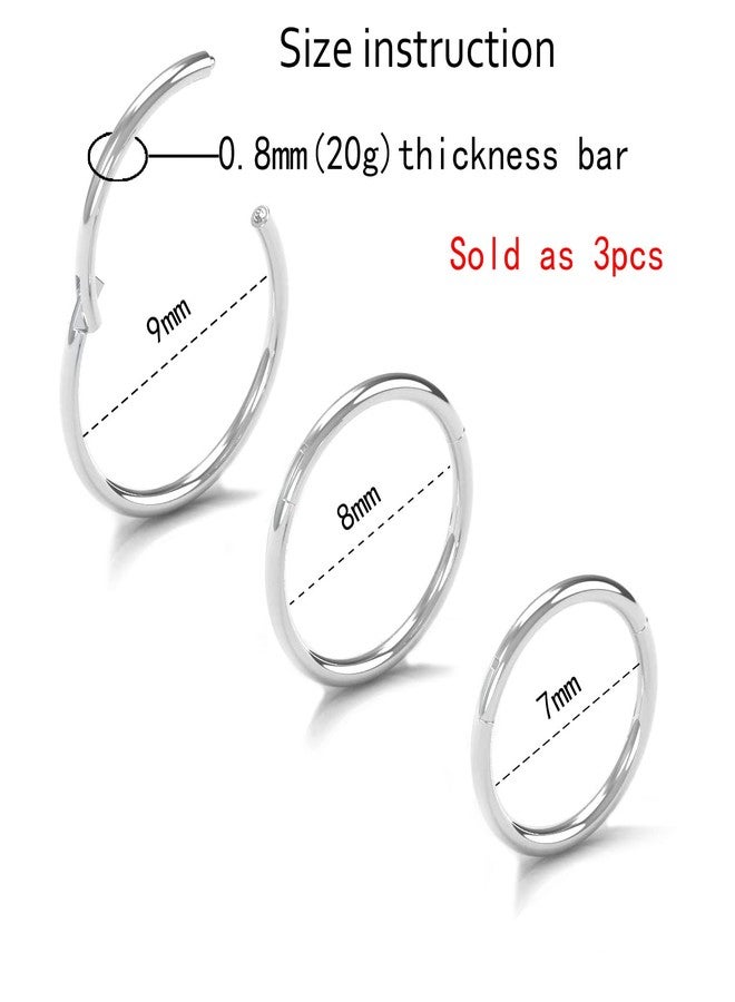 NewkeepsR 3PCS-0.8mm(20g) 316L Surgical Steel Hinged Clicker Segment Seamless Rings, Lobe Cartilage Tragus Earring Nose Hoop-7/8/9mm - Image 2