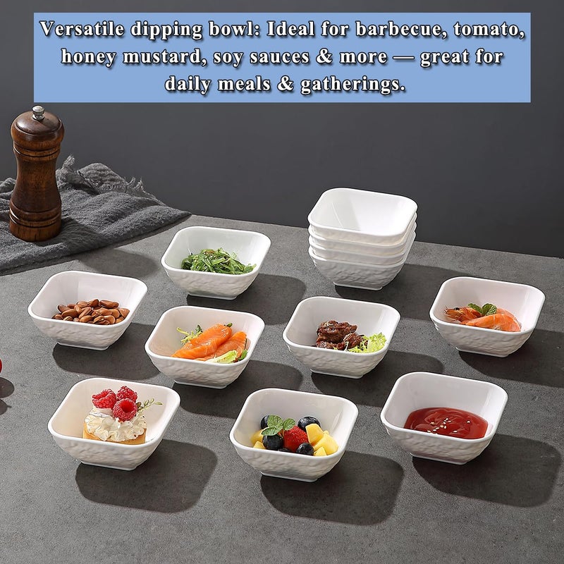 Kyraton Dip Bowls Set 12pcs 6oz, White Plastic Dipping Bowls Soy Sauce Plate for Side Dishes, Condiment Server for Tomato Sauce, Ketchup, Vinegar, BBQ and Party Dinner, Mini Appetizer Plates. - Image 4