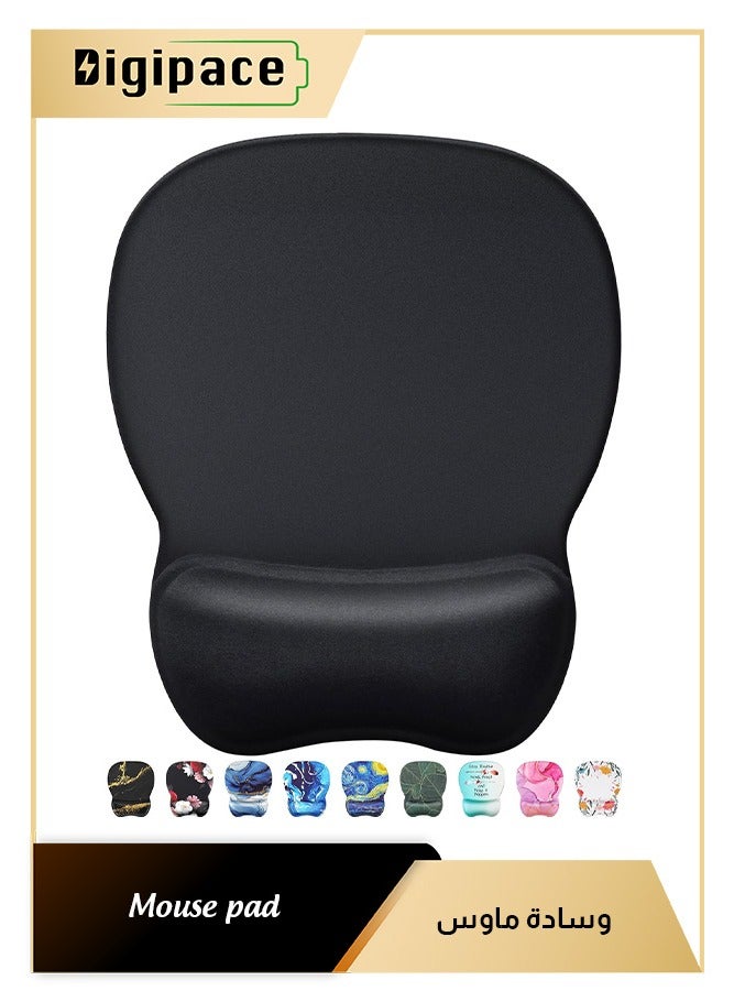 Digipace Ergonomic Mouse Pad with Gel Wrist Support, Comfortable Mousepad with Smooth Wrist Rest Surface and Non-Slip PU Base for Pain Relief, Computer, Laptop, Office & Home, 9.4 x 8.1 in, Black Color  - Image 1