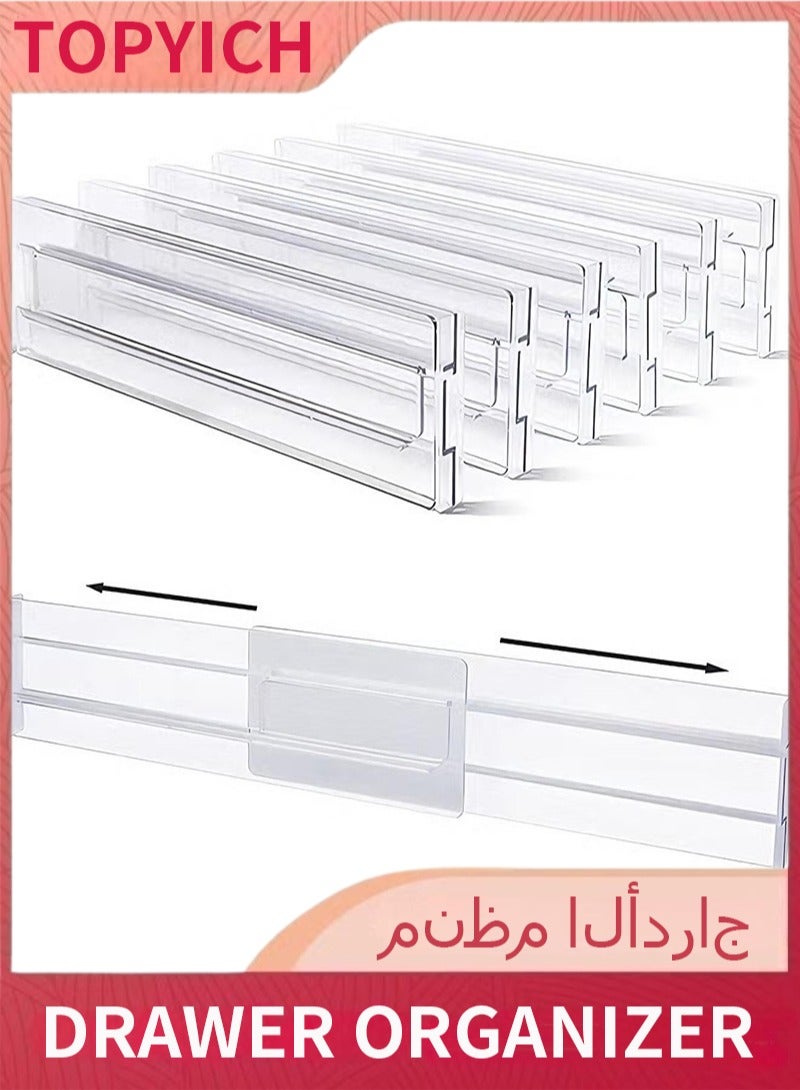 توبيتش منظمات ادراج 6 عبوات،  مقسّم أدراج قابل للتعديل قابل للتوسيع من 10.8 إلى 20.4 بوصة، منظم تخزين بلاستيكي شفاف لأدوات المطبخ والتخزين المكتبي - Image 1