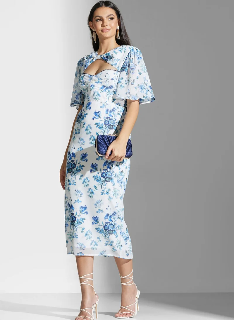 Hope & Ivy Floral Printed Cut Out Dress