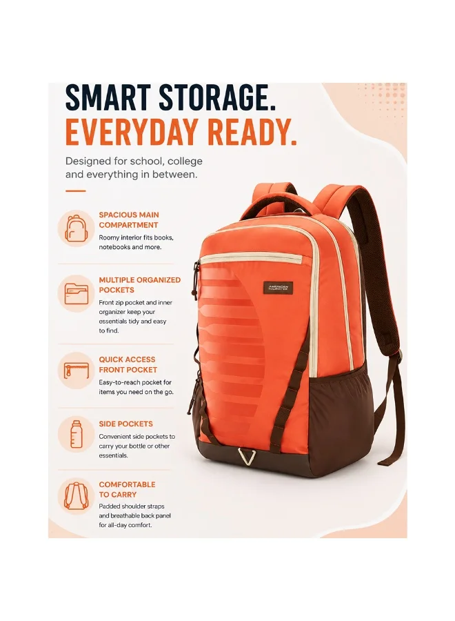 American Tourister Red Mate 2.0 Backpack, 31L Capacity, Polyester, Dusty Red|Antimicrobial Lining|Rain Cover|Ergo Back & Shoulder|Bottle Holder|15.6" Laptop Compartment - 1 Year International Warranty  | Best Price UAE