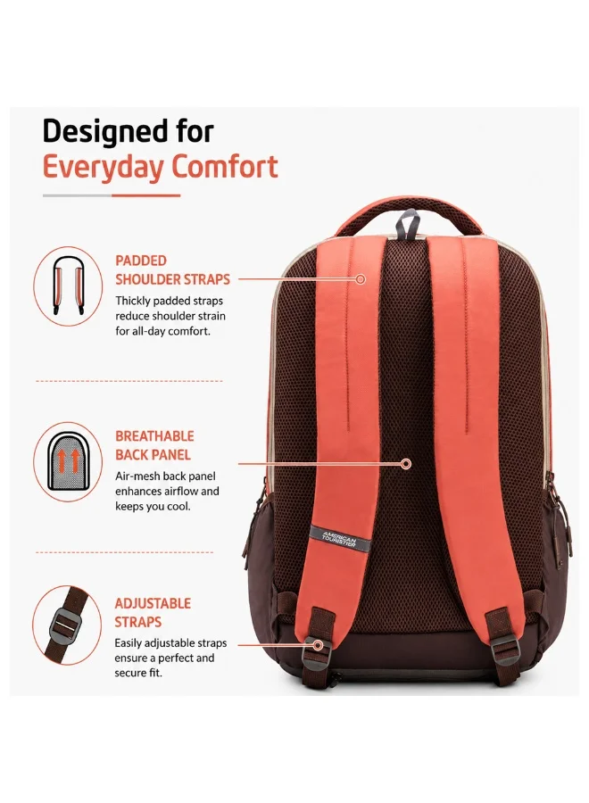 American Tourister Red Mate 2.0 Backpack, 31L Capacity, Polyester, Dusty Red|Antimicrobial Lining|Rain Cover|Ergo Back & Shoulder|Bottle Holder|15.6" Laptop Compartment - 1 Year International Warranty  | Best Price UAE