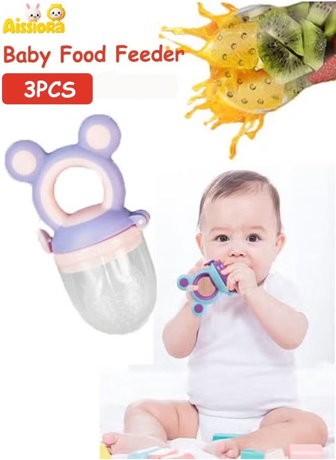 Aissiora 3PCS Baby Fruit Feeder Pacifier，Baby Food Feeder，2in1 Silicone Nibbler Pacifier，Infant Teething Toys Training Massaging Toy Teether，Fruit Teether Pacifiers，Babies Teething Relief Toy ,Baby Fruit Sucker,Food grade silicone,Reusable,NO BPA,Suitable for feeding food to infants  - Image 1