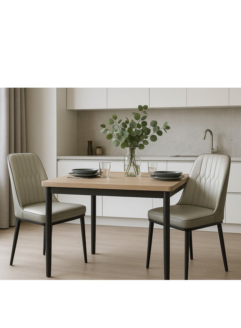 ALMUFARREJ Set of 2 Modern Faux Leather Dining Chairs, High Back with Soft Seat, Metal Side Legs, Grey, 44 x 40 x 90 cm, Ideal for Kitchen, Dining Room, Living Room, Vanity Table - Image 1
