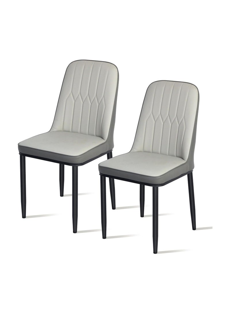 ALMUFARREJ Set of 2 Modern Faux Leather Dining Chairs, High Back with Soft Seat, Metal Side Legs, Grey, 44 x 40 x 90 cm, Ideal for Kitchen, Dining Room, Living Room, Vanity Table - Image 4