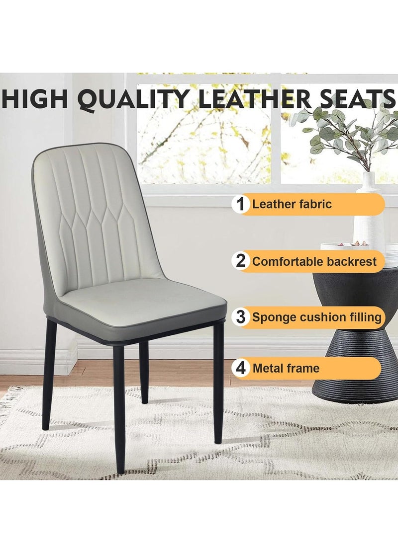 ALMUFARREJ Set of 2 Modern Faux Leather Dining Chairs, High Back with Soft Seat, Metal Side Legs, Grey, 44 x 40 x 90 cm, Ideal for Kitchen, Dining Room, Living Room, Vanity Table - Image 5