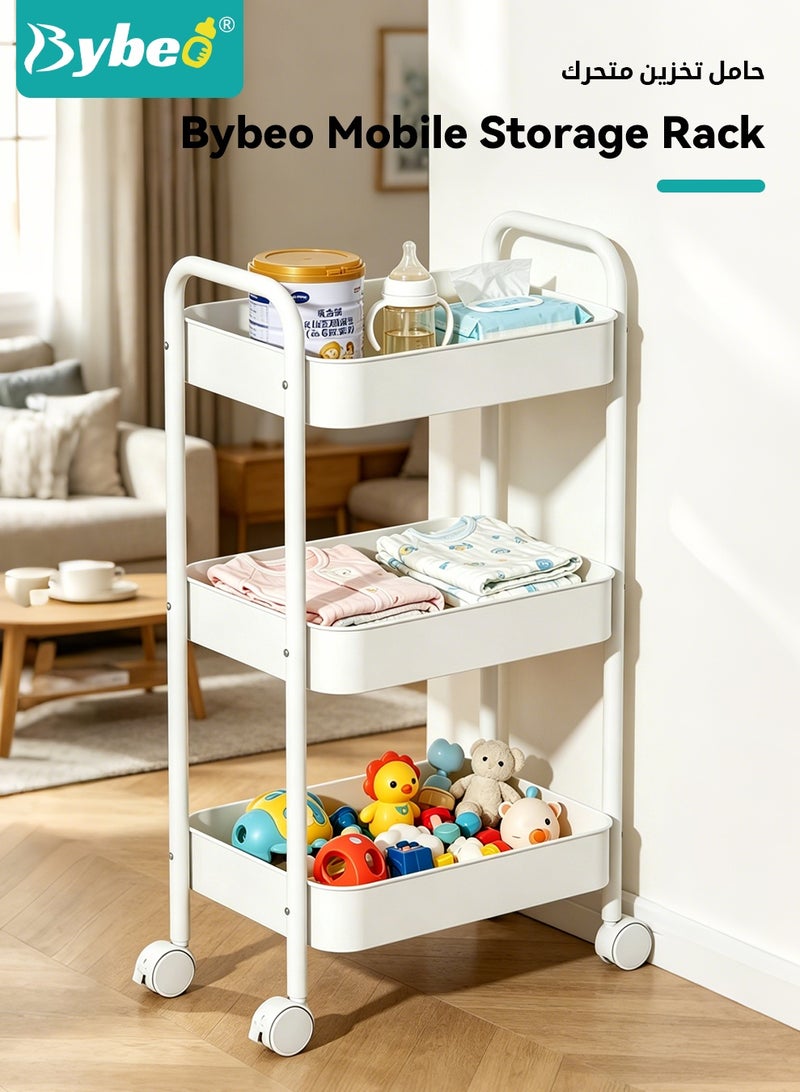 Bybeo 2-in-1 Baby Diaper Cart & Nursery Organizer, 3-Tier Mobile Utility Cart, Detachable Diaper Caddy Organizer, Metal Rolling Trolley Cart, Large Storage for Baby Essentials - Image 2