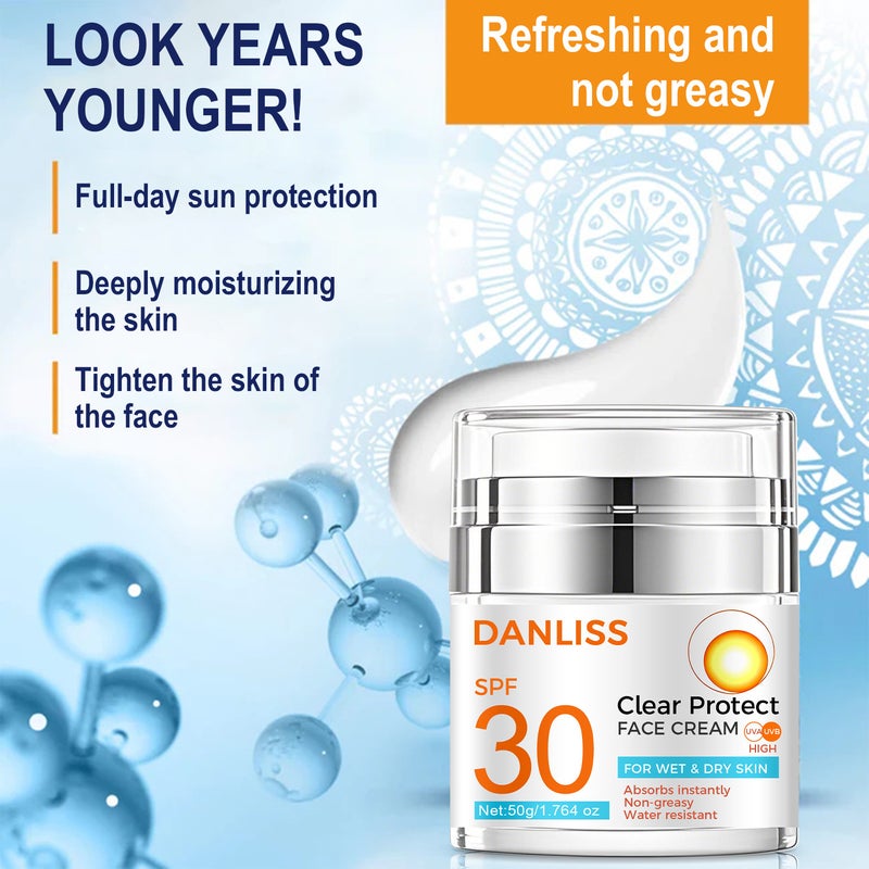 دانليس كريم واقٍ للوجه من دانليس، عبوة 50 جم، بعامل حماية SPF30 - خفيف الوزن، غير دهني، مقاوم للماء - Image 2