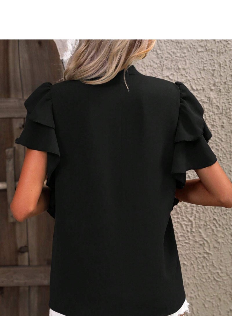 Shougu New V-neck Casual Solid Color Shirt Top  - Image 2