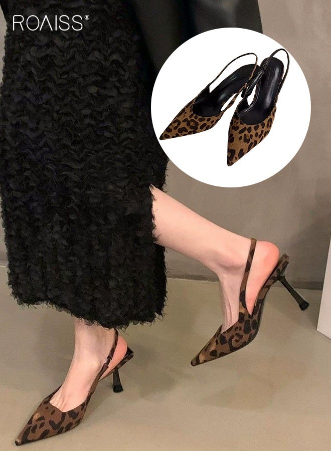 رويس حذاء نسائي بكعب منخفض، حذاء بكعب مدبب، حذاء أنيق وعصري بكعب عالٍ للسيدات، صندل أنيق بكعب مع طبعة جلد النمر، مثالي للحفلات والزفاف والمواعيد وغيرها. - Image 1