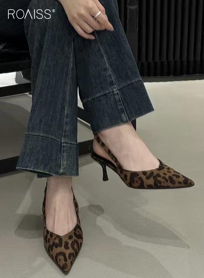 رويس حذاء نسائي بكعب منخفض، حذاء بكعب مدبب، حذاء أنيق وعصري بكعب عالٍ للسيدات، صندل أنيق بكعب مع طبعة جلد النمر، مثالي للحفلات والزفاف والمواعيد وغيرها. - Image 4