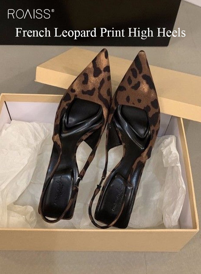 رويس حذاء نسائي بكعب منخفض، حذاء بكعب مدبب، حذاء أنيق وعصري بكعب عالٍ للسيدات، صندل أنيق بكعب مع طبعة جلد النمر، مثالي للحفلات والزفاف والمواعيد وغيرها. - Image 3