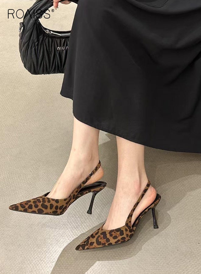 رويس حذاء نسائي بكعب منخفض، حذاء بكعب مدبب، حذاء أنيق وعصري بكعب عالٍ للسيدات، صندل أنيق بكعب مع طبعة جلد النمر، مثالي للحفلات والزفاف والمواعيد وغيرها. - Image 2