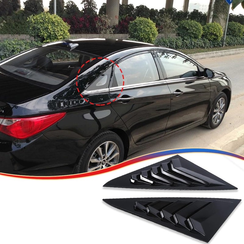 MUXEE 2Pcs Rear Side Window Louvers Air Vent Scoop Shades Cover Blinds Trim for Hyundai Sonata 2011 2012 2013 2014 ABS Bright Black Sport Interior Accessories