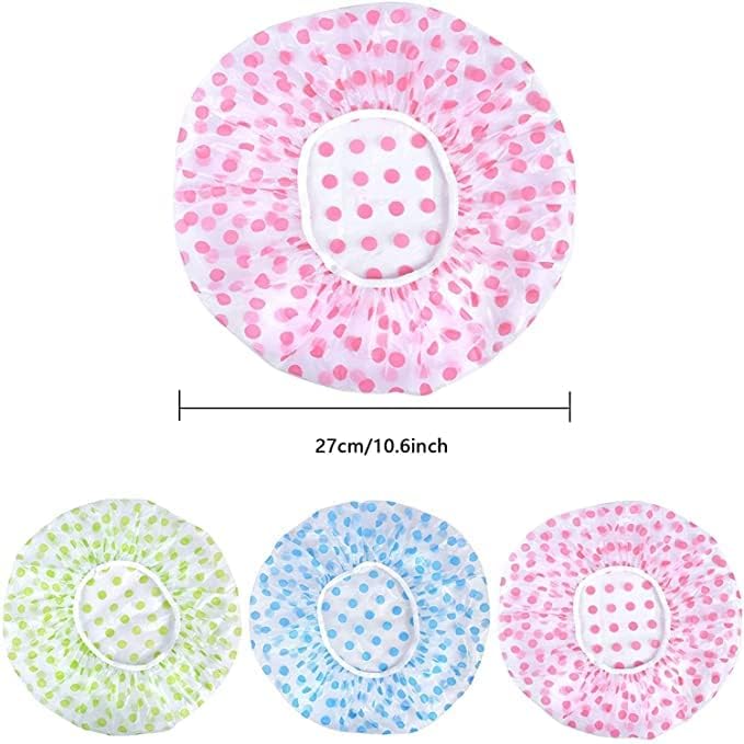 BITTERN 3PCS Shower Caps, Elastic Reusable Waterproof Plastic Shower Cap for Women Ladies Spa Salon (Red+Green+Blue) (MIX COLOUR) - Image 2