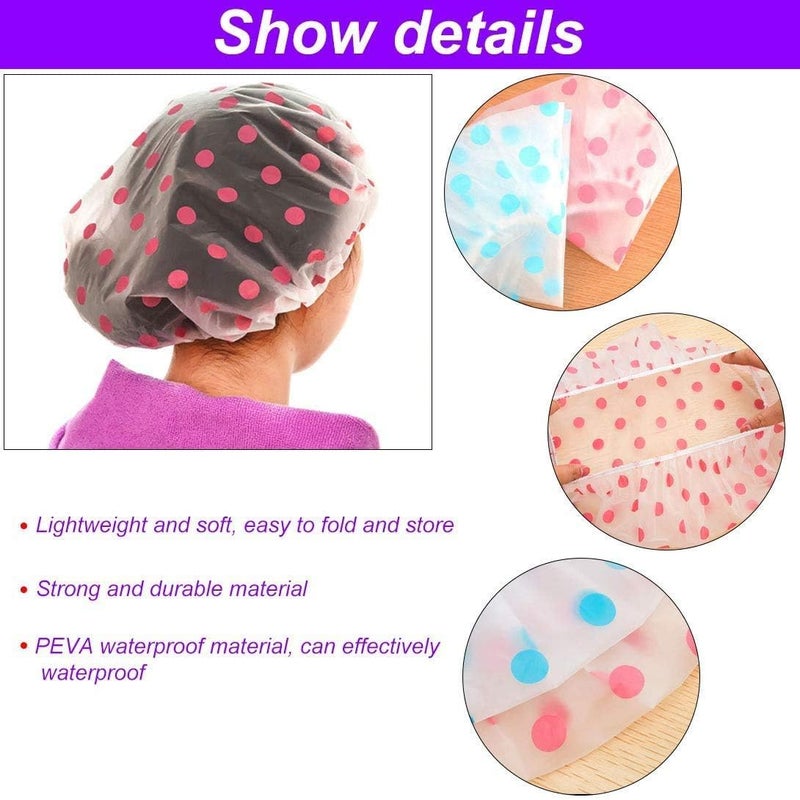 BITTERN 3PCS Shower Caps, Elastic Reusable Waterproof Plastic Shower Cap for Women Ladies Spa Salon (Red+Green+Blue) (MIX COLOUR) - Image 4