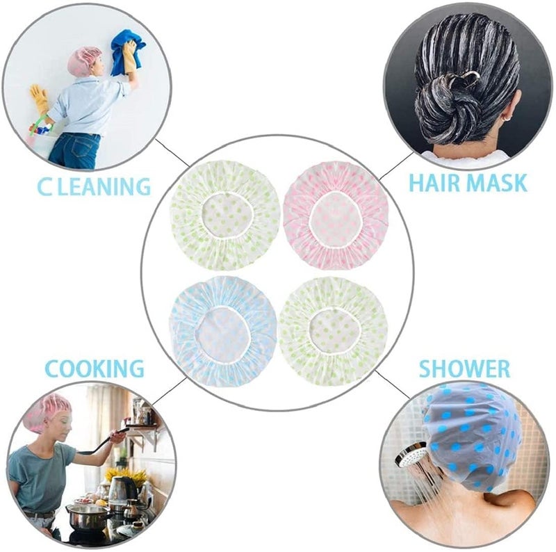BITTERN 3PCS Shower Caps, Elastic Reusable Waterproof Plastic Shower Cap for Women Ladies Spa Salon (Red+Green+Blue) (MIX COLOUR) - Image 3