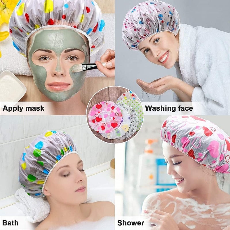 BITTERN 3PCS Shower Caps, Elastic Reusable Waterproof Plastic Shower Cap for Women Ladies Spa Salon (Red+Green+Blue) (MIX COLOUR) - Image 5