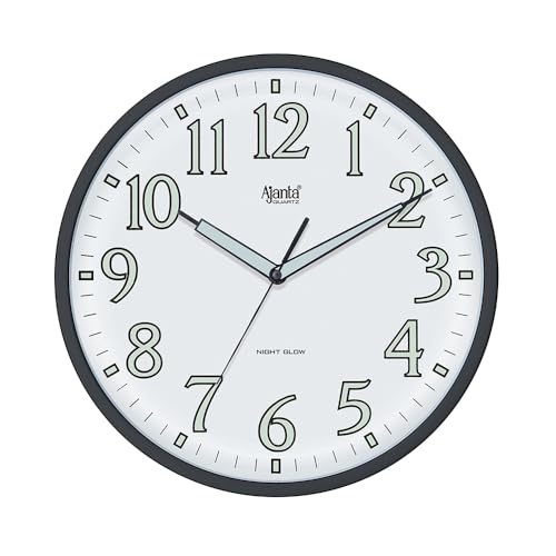 Ajanta 12 Inches Silent Sweep Radium Wall Clock - Night Glow, Radium Dial - 30x30 cm, (Dom_Black) - Image 1