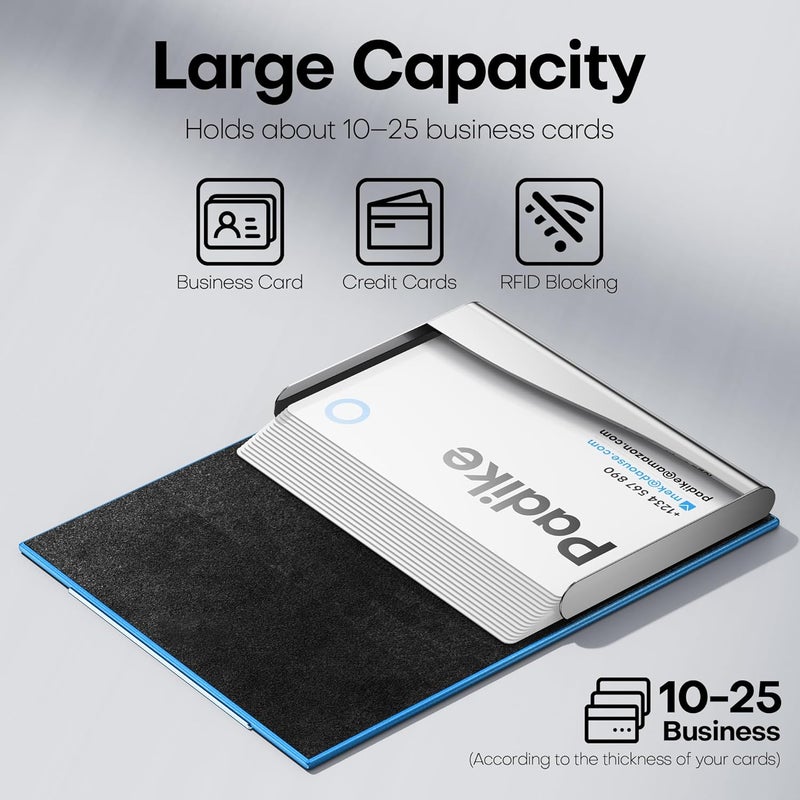 Padike Business Card Holder, Business Card Case Professional PU Leather & Stainless Steel Multi Card Case,Business Card Holder Wallet Credit card ID Case/Holder For Men & Women. (U-Blue) - Image 2