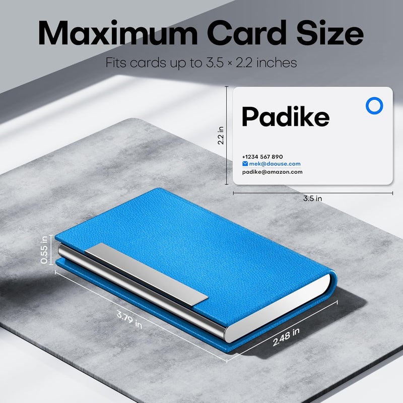 Padike Business Card Holder, Business Card Case Professional PU Leather & Stainless Steel Multi Card Case,Business Card Holder Wallet Credit card ID Case/Holder For Men & Women. (U-Blue) - Image 5