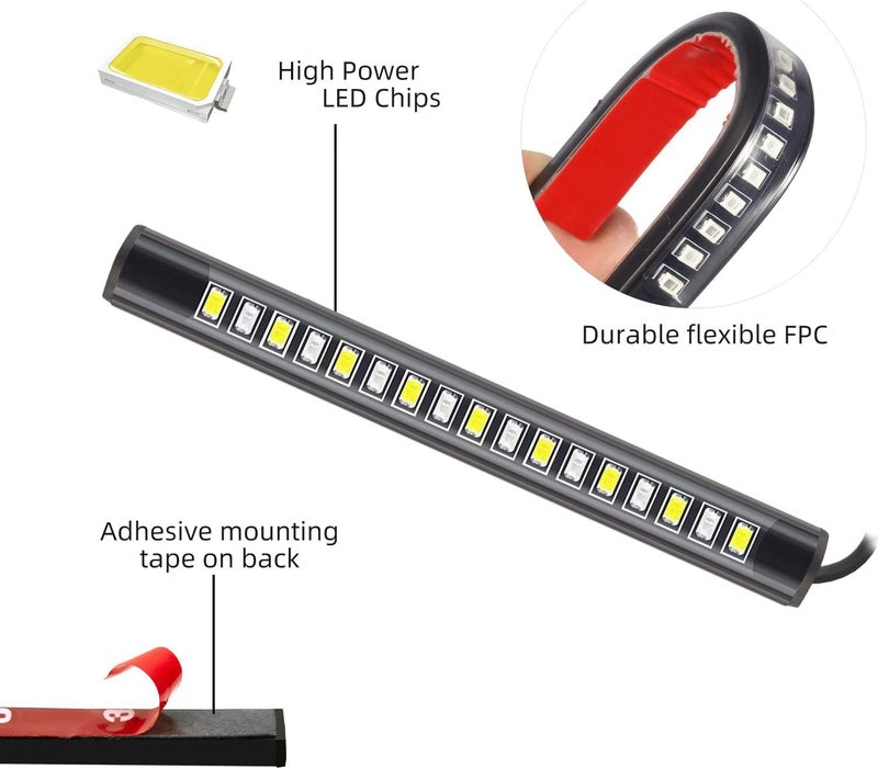 FXC 2x Universal Flexible LED Turn Signal Tail Brake License Plate Light Integrated for Motorcycle Bike ATV Car RV SUV, Brake/Running Tail Light(2Pack) (Amber White) - Image 5