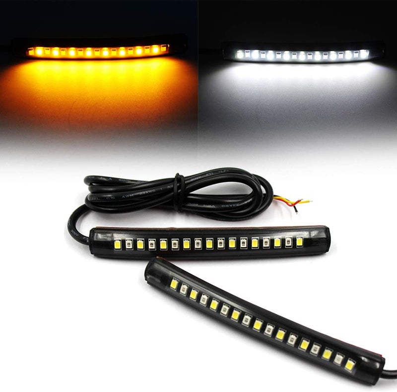 FXC 2x Universal Flexible LED Turn Signal Tail Brake License Plate Light Integrated for Motorcycle Bike ATV Car RV SUV, Brake/Running Tail Light(2Pack) (Amber White) - Image 1