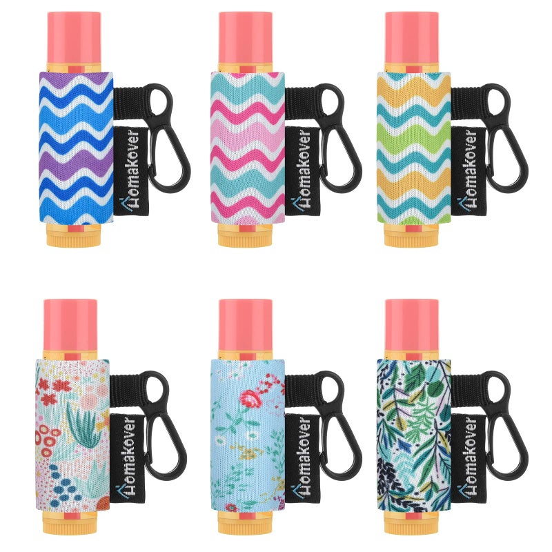 Homakover 6 Pack Compact ClipOn Lipstick Holder Premium Release Clip Neoprene Sleeve Lip Balm with Clip Fits Most Standard Lip Balm Large