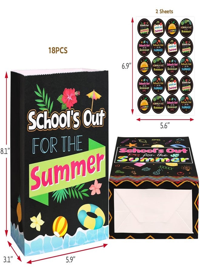 Fancy Land End of Year Party Bags 18PCS School's Out Paper Treat Bags with Stickers Summer Classroom Decoration Party Supplies - Image 2