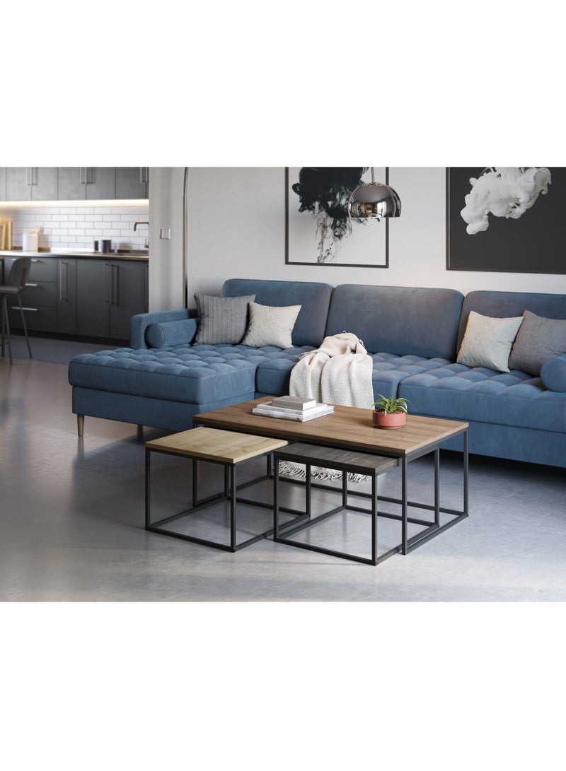 Mourah Home Camelia Modern Coffee Table, Nesting Table 4 Pieces Centre Table for Living Room with Metal Legs| Small Spaces Sofe Table|42x110x60 CM | Brown/Oak/Dark Brown - Image 1