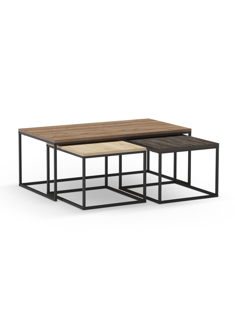 Mourah Home Camelia Modern Coffee Table, Nesting Table 4 Pieces Centre Table for Living Room with Metal Legs| Small Spaces Sofe Table|42x110x60 CM | Brown/Oak/Dark Brown - Image 2