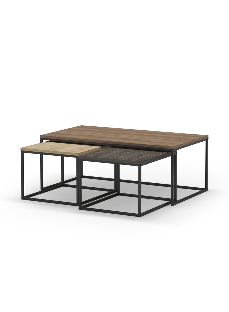Mourah Home Camelia Modern Coffee Table, Nesting Table 4 Pieces Centre Table for Living Room with Metal Legs| Small Spaces Sofe Table|42x110x60 CM | Brown/Oak/Dark Brown - Image 3