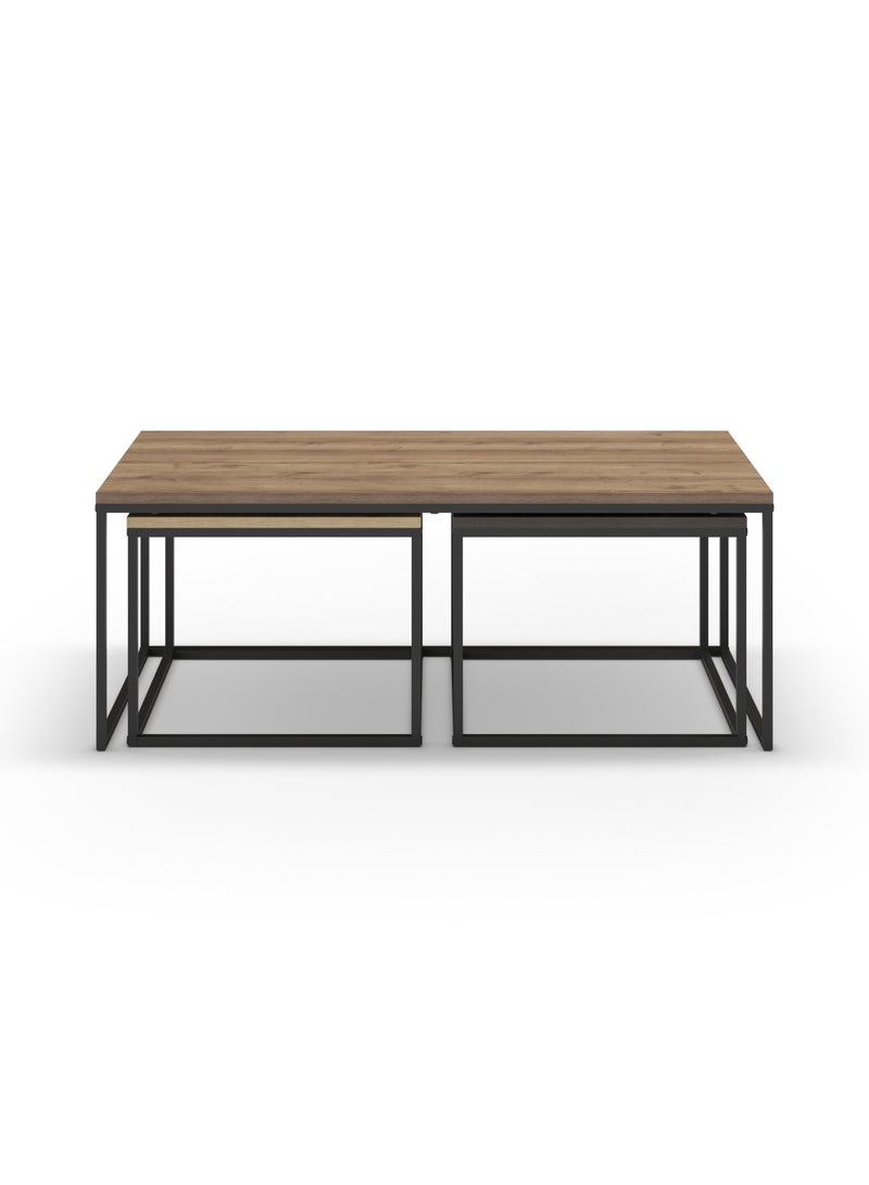 Mourah Home Camelia Modern Coffee Table, Nesting Table 4 Pieces Centre Table for Living Room with Metal Legs| Small Spaces Sofe Table|42x110x60 CM | Brown/Oak/Dark Brown - Image 4