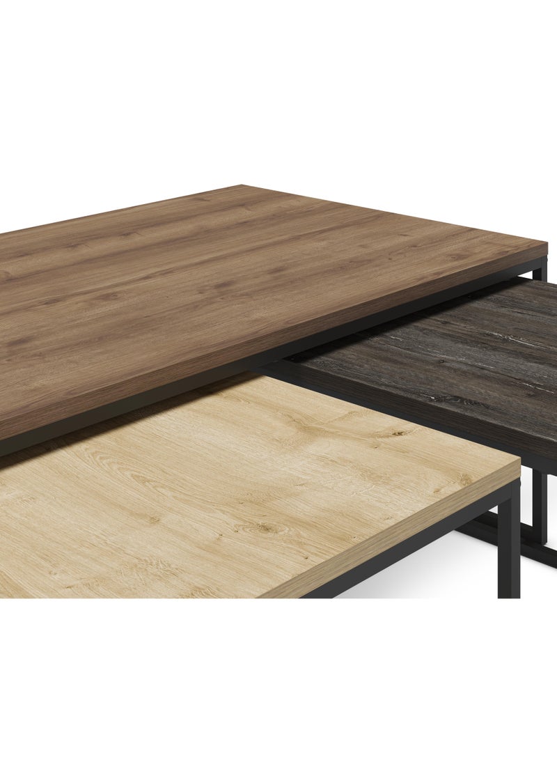 Mourah Home Camelia Modern Coffee Table, Nesting Table 4 Pieces Centre Table for Living Room with Metal Legs| Small Spaces Sofe Table|42x110x60 CM | Brown/Oak/Dark Brown - Image 5