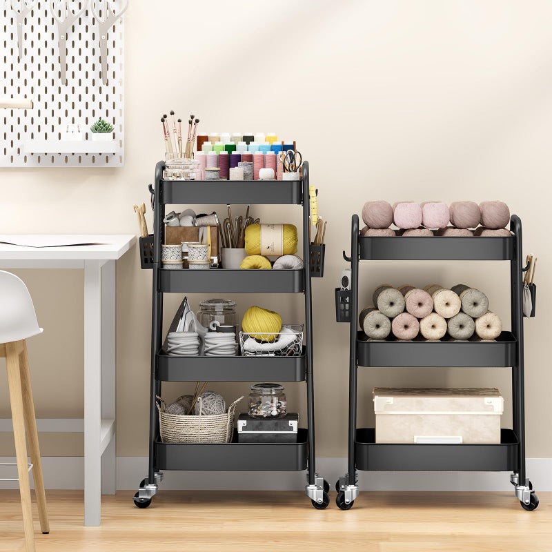 TOOLF 4 Tier Rolling Cart with Pegboard, Metal Storage Organizer Cart with Wheels, Hooks & Bins Esthetician Craft Art Sturdy Storage for Bathroom, Kitchen, Office, Nursery Diaper - Image 2