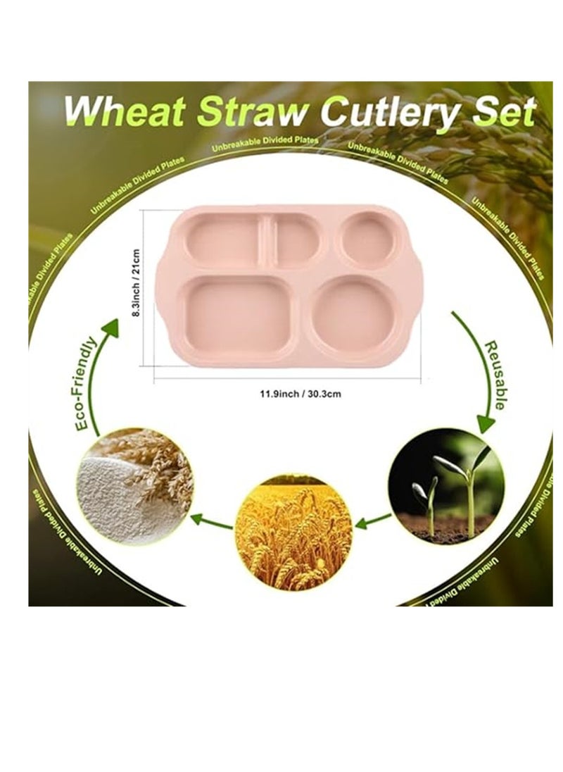 KASTWAVE Wheat Straw Meal Plate, 4 Pcs 12 Inch Divided Plates, Reusable Unbreakable Wheat Straw Plates, Dinnerware Lunch Tray Plates Tableware for Kitchen, Picky Eaters, Campers and Portion Control  - Image 5