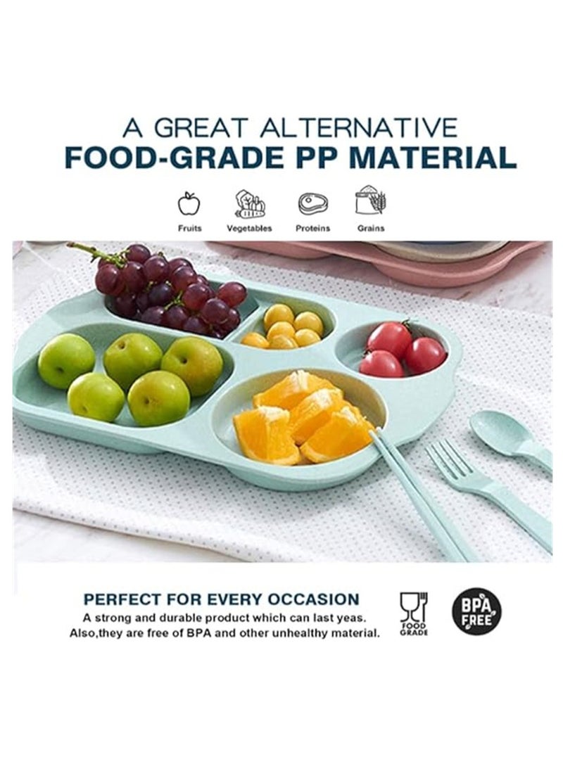 KASTWAVE Wheat Straw Meal Plate, 4 Pcs 12 Inch Divided Plates, Reusable Unbreakable Wheat Straw Plates, Dinnerware Lunch Tray Plates Tableware for Kitchen, Picky Eaters, Campers and Portion Control  - Image 4