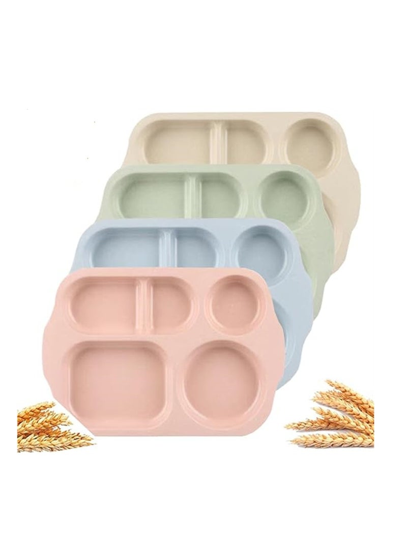 KASTWAVE Wheat Straw Meal Plate, 4 Pcs 12 Inch Divided Plates, Reusable Unbreakable Wheat Straw Plates, Dinnerware Lunch Tray Plates Tableware for Kitchen, Picky Eaters, Campers and Portion Control  - Image 1