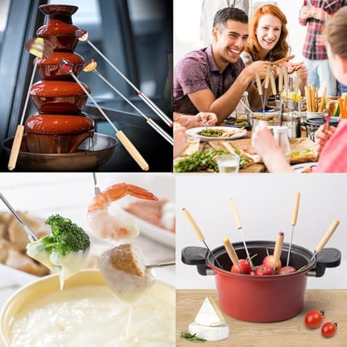 Unity Premium Fondue Forks Set With Steel  Wood Handles  12 Pcs For Cheese Chocolate Smores  Roast Meat  Durable Skewers For Fondue Parties  Gatherings  Fondue Accessories Kit - Image 4