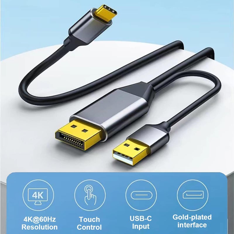 كاست ويف كابل DisplayPort إلى USB-C بطول 6.6 قدم يدعم 4K@60Hz مع محول كابل USB، محول DP ذكر إلى Type-C ذكر يدعم اللمس مع نظارات Nreal Air VR، ويدعم أجهزة MacBook Pro/Air 2020/2018، iPad Pro/Air، XPS - Image 2
