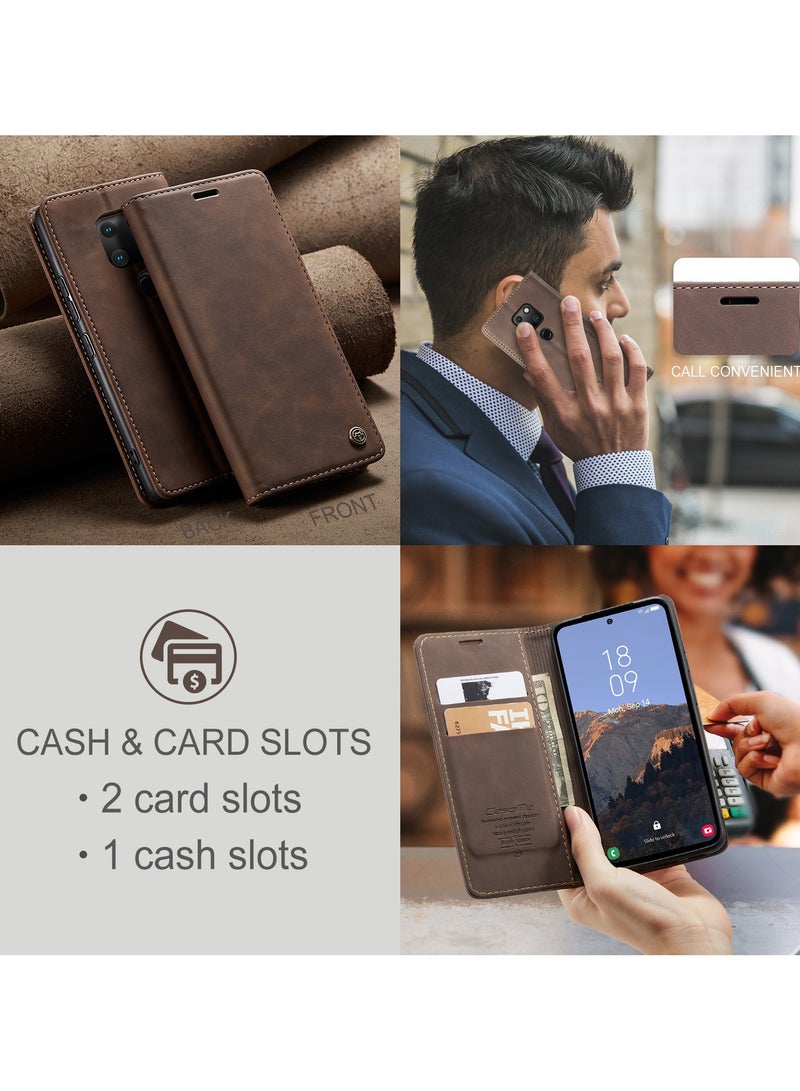 CaseMe Phone Case Luxury PU Leather Design 013 Flip Cover Card Slot Holder Cover For Mate 20 (Coffe) - Image 4