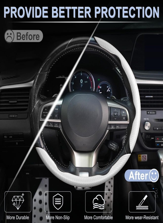 Amiss 3pcs Carbon Fiber Anti-Skid Steering Wheel Cover, Segmented & Butterfly Design, Universal 99% Car Wheel Cover Protector, White - Image 4