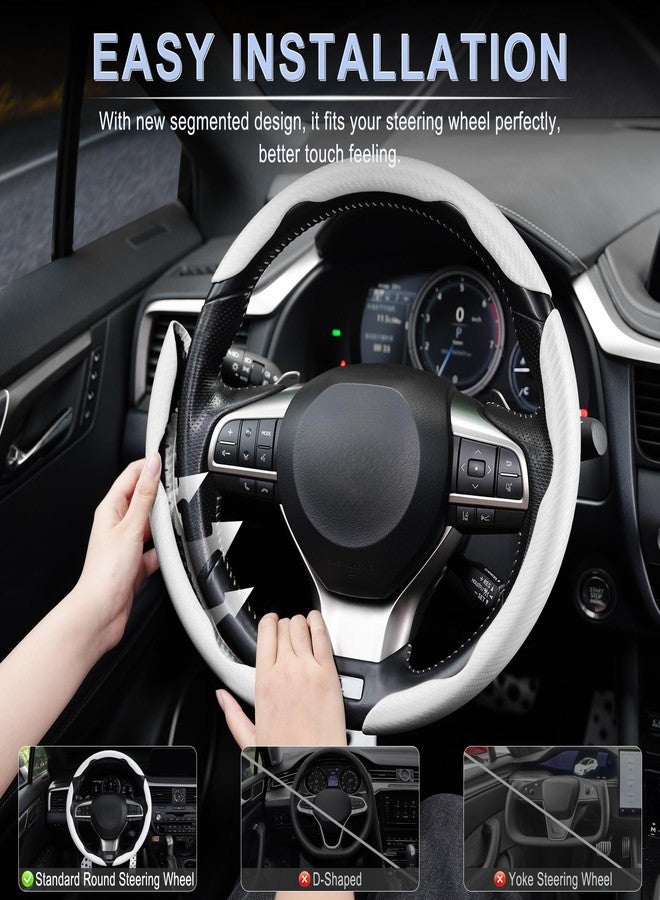 Amiss 3pcs Carbon Fiber Anti-Skid Steering Wheel Cover, Segmented & Butterfly Design, Universal 99% Car Wheel Cover Protector, White - Image 5