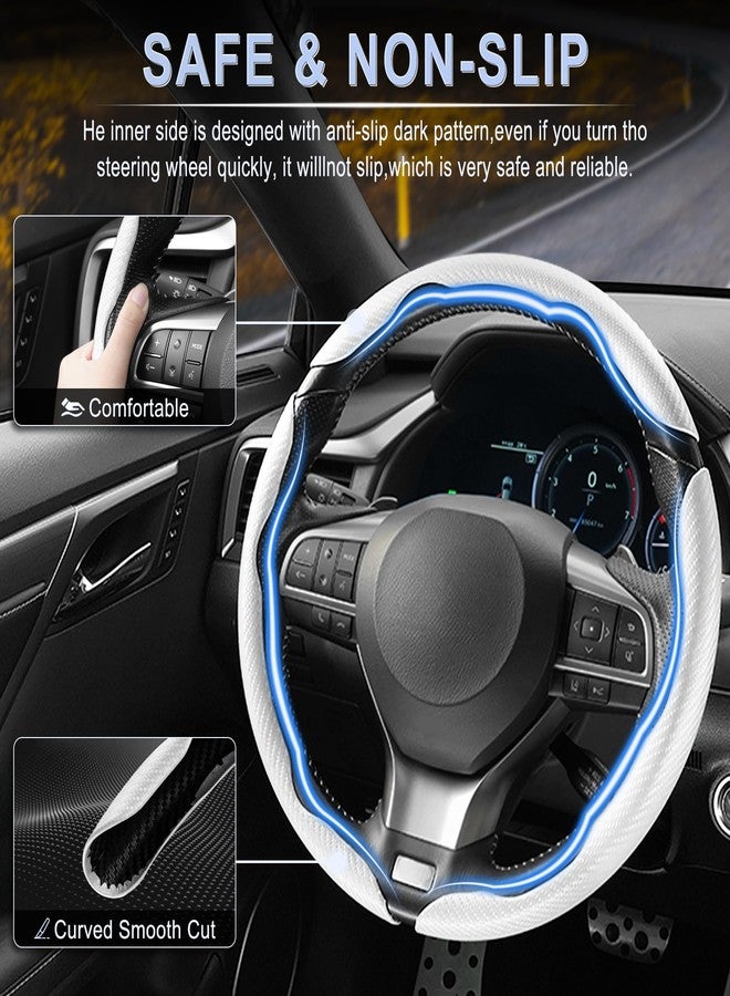 Amiss 3pcs Carbon Fiber Anti-Skid Steering Wheel Cover, Segmented & Butterfly Design, Universal 99% Car Wheel Cover Protector, White - Image 3