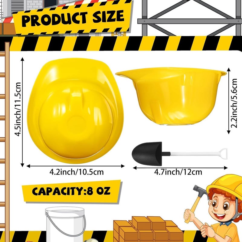 Uiifan 12 Sets Construction Hat Ice Cream Bowls Spoon Set Plastic Snacks Frozen Yogurt Cups with Spoons for Construction Theme Party Favor Kids Gifts Yellow - Image 2